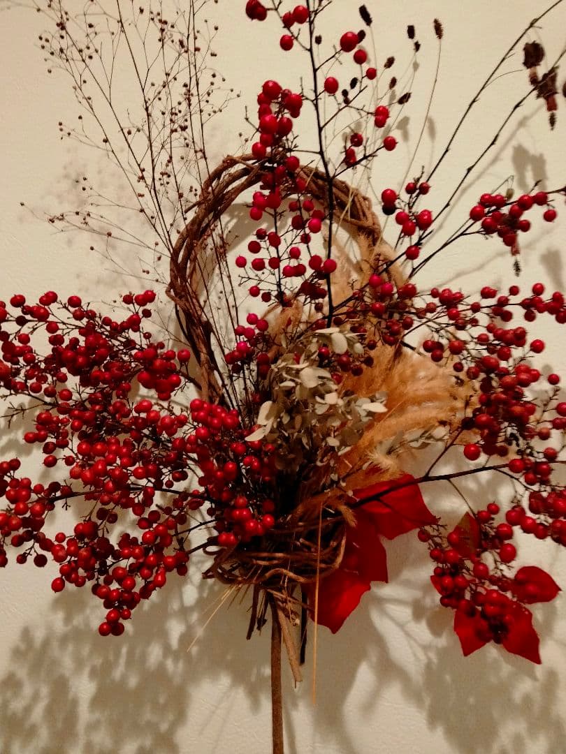 スワッグ 縁起もの クリスマス～ 正月 南天 メイン 赤い実 慶事 難転 厄除け