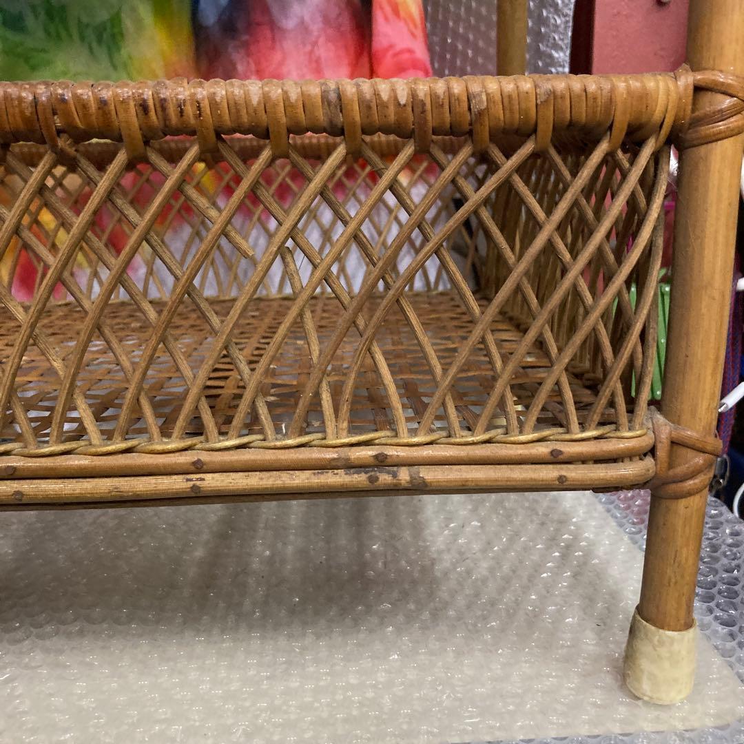 籐 ラタン 2段 ランドリーラック 脱衣かご 脱衣籠 古家具 レトロ家具