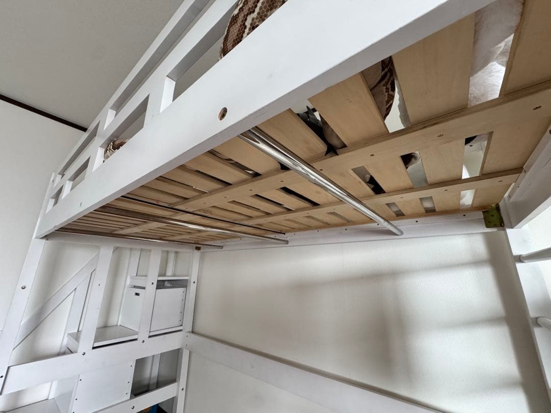 ホワイト シングル ロフトベッド 耐荷重500kg [引き取り限定です!]