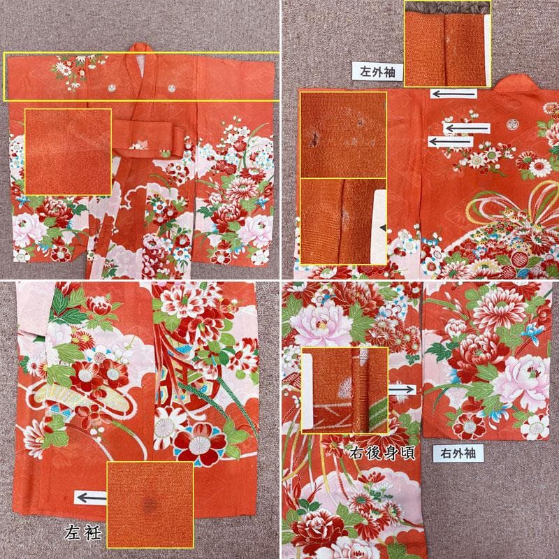 ◎509ag15◎七五三 三歳 女の子 アンティーク着物&被布 五つ紋 紅緋◎