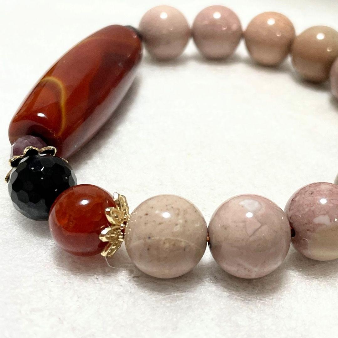 【戦国紅瑪瑙 線天珠】アラシャン瑪瑙 モリオン 龍紋 お守り ブレスレット