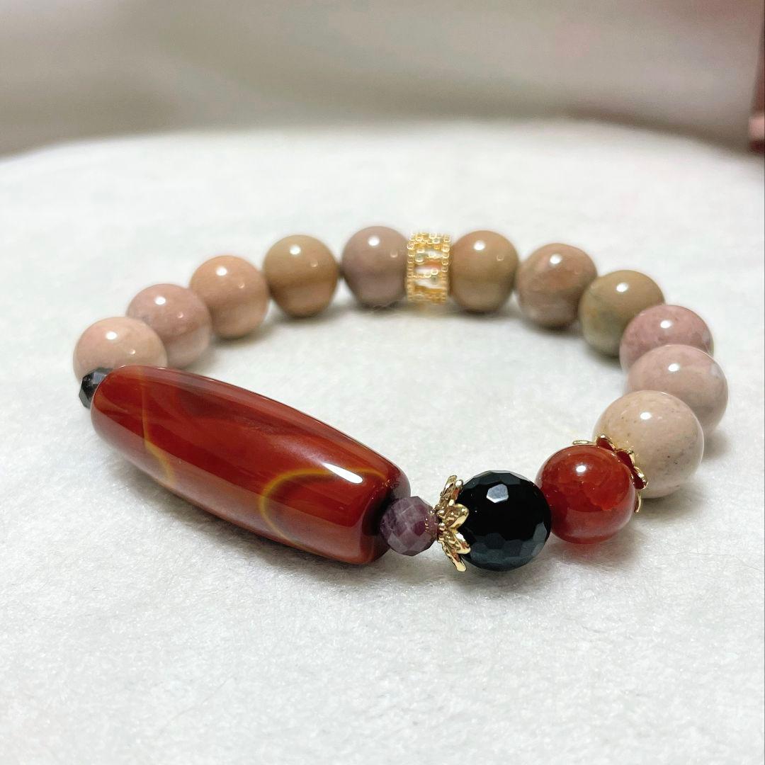 【戦国紅瑪瑙 線天珠】アラシャン瑪瑙 モリオン 龍紋 お守り ブレスレット