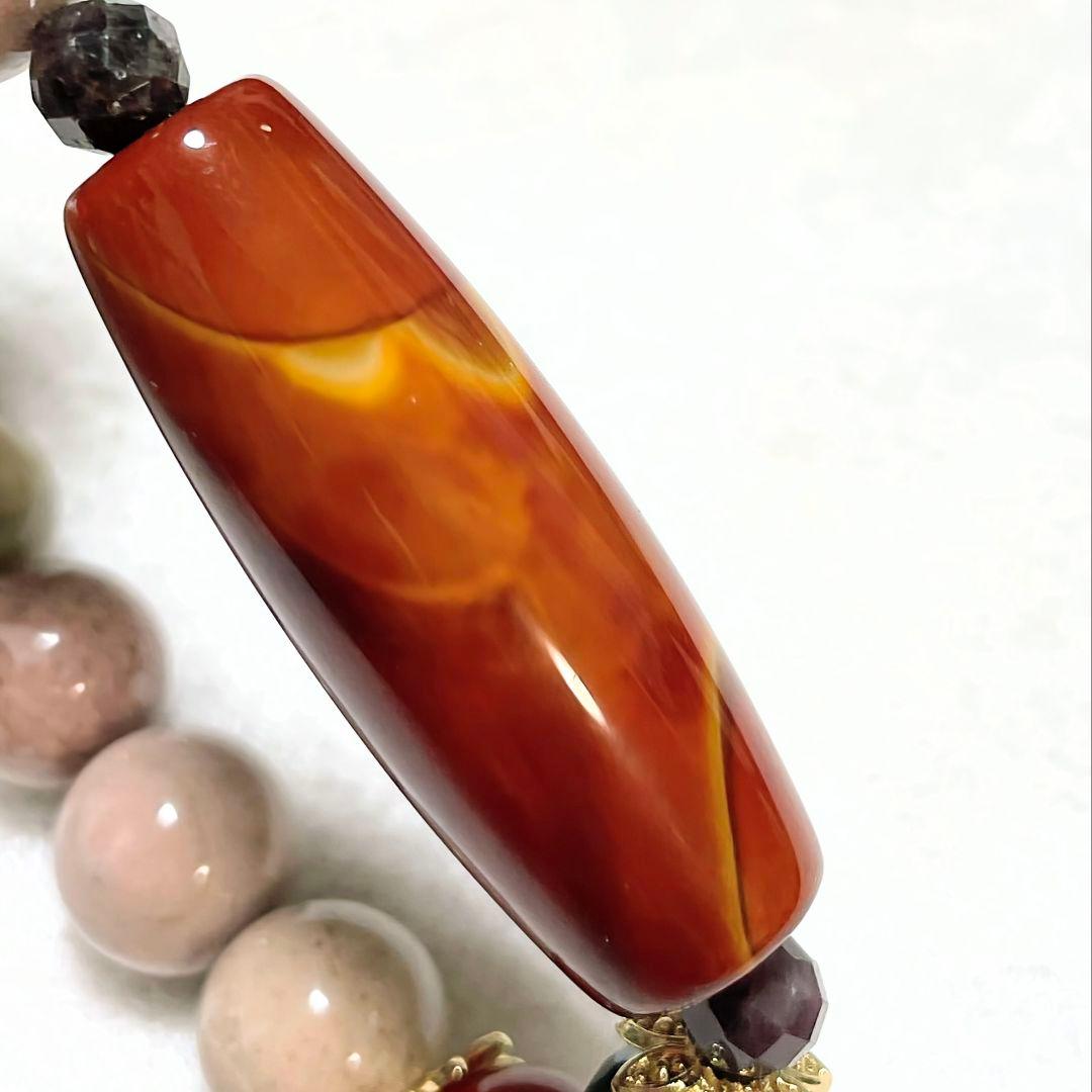 【戦国紅瑪瑙 線天珠】アラシャン瑪瑙 モリオン 龍紋 お守り ブレスレット