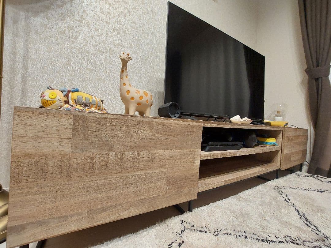 木目調テレビ台 ローボード 天然木風 スチール脚 幅180