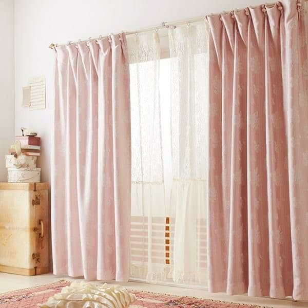 《横100×縦110cm ×2枚》遮光2級 ピンク ローズ バラ カーテン 姫系