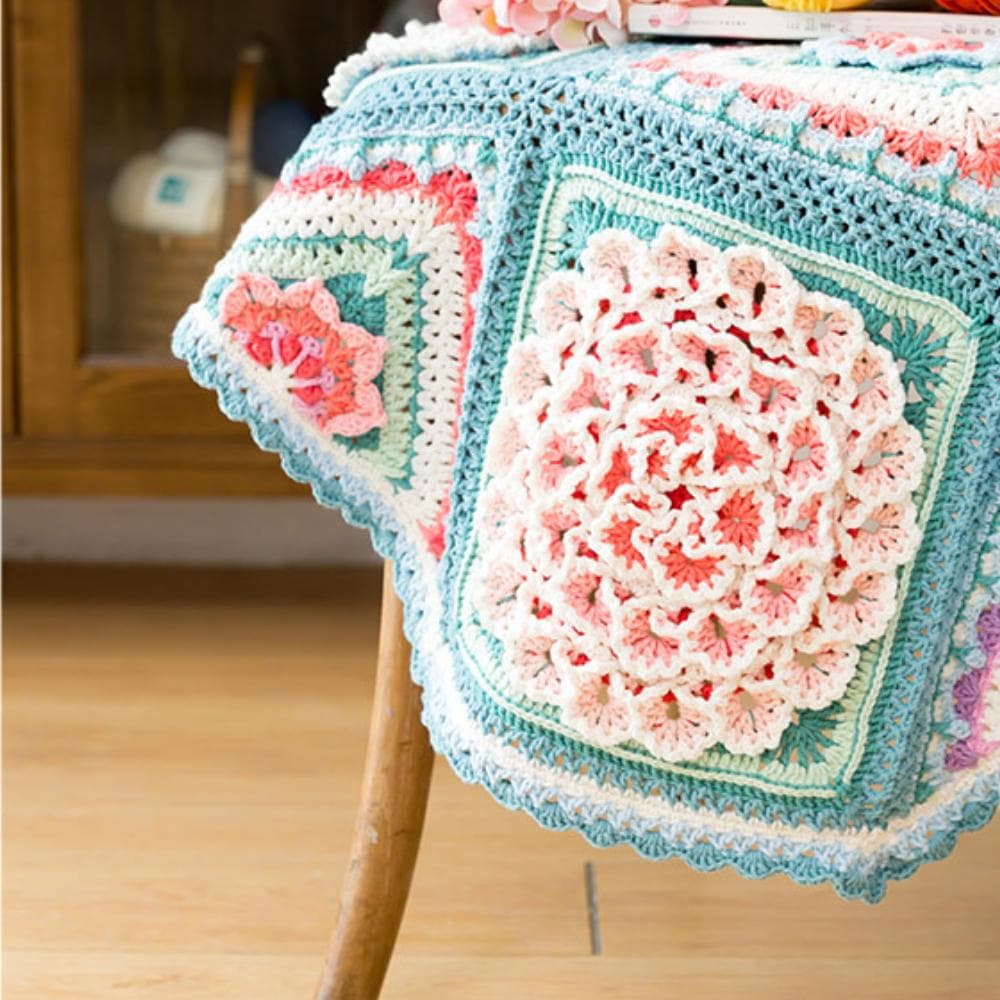 紫陽花Blu かぎ針編み グラニースクエア マルチカバー ひざかけ こたつ