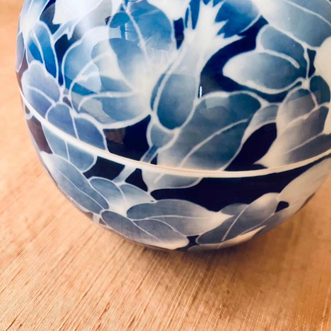 (共箱あり) 深川製磁　球体蓋物　古代バラ　古代薔薇　ボンボニエール