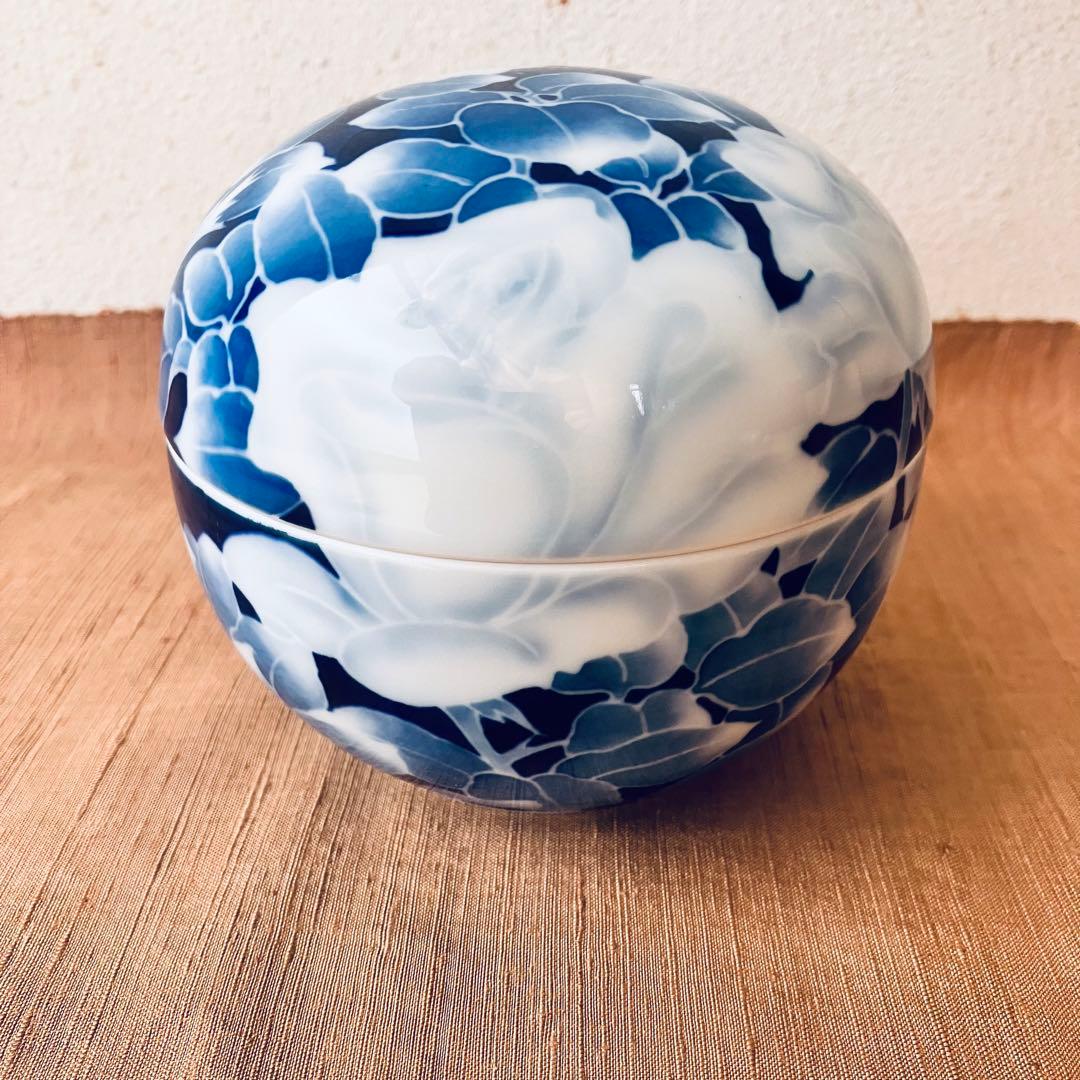 (共箱あり) 深川製磁　球体蓋物　古代バラ　古代薔薇　ボンボニエール