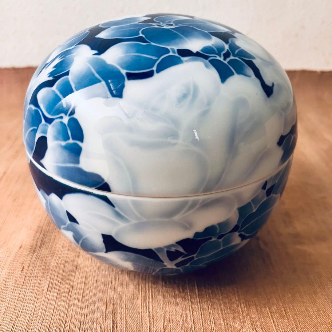 (共箱あり) 深川製磁　球体蓋物　古代バラ　古代薔薇　ボンボニエール