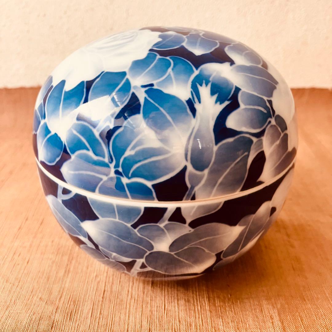 (共箱あり) 深川製磁　球体蓋物　古代バラ　古代薔薇　ボンボニエール