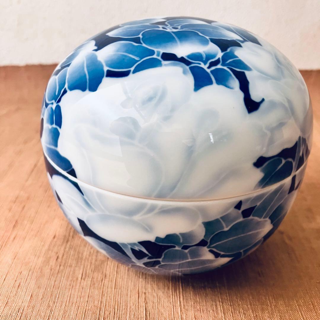 (共箱あり) 深川製磁　球体蓋物　古代バラ　古代薔薇　ボンボニエール