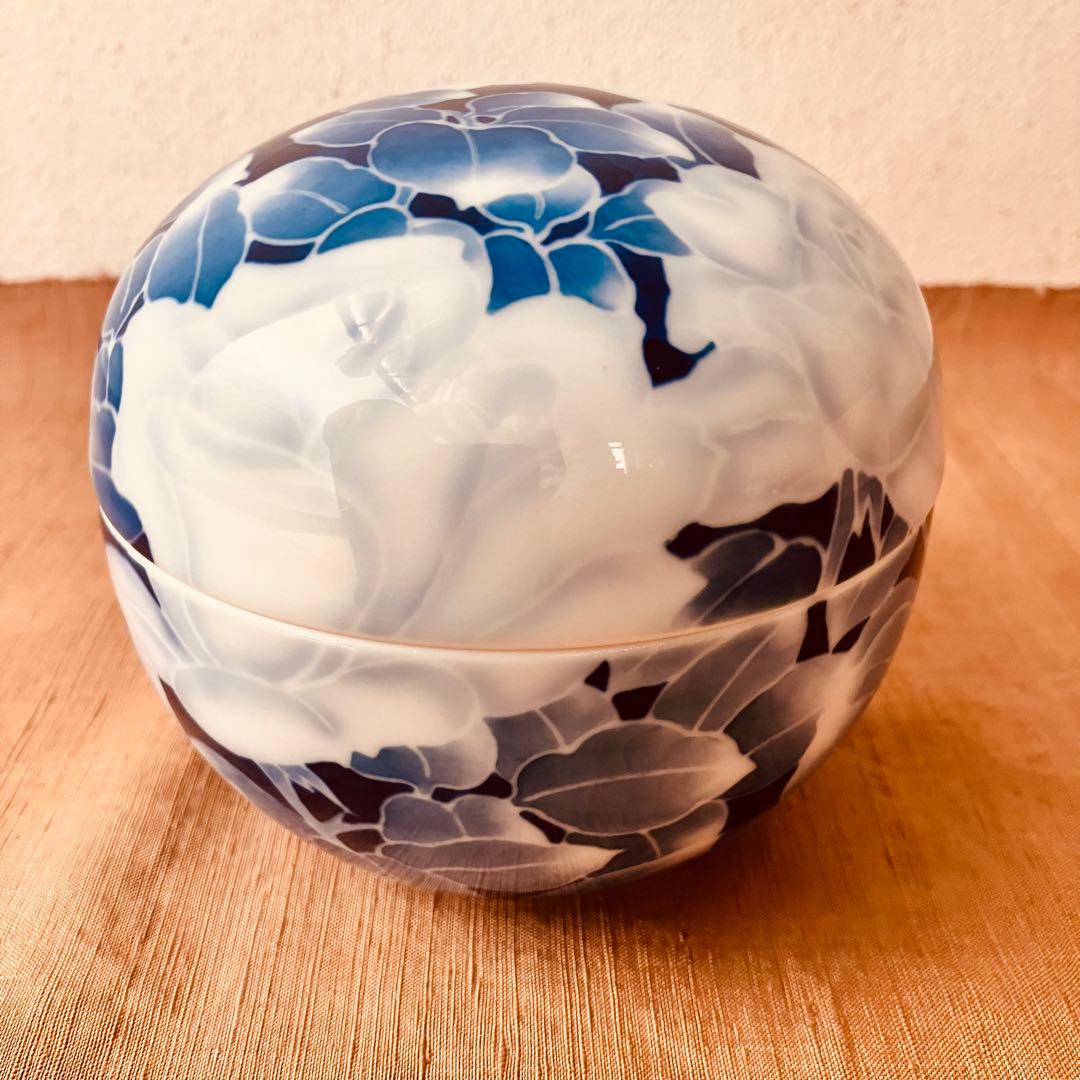 (共箱あり) 深川製磁　球体蓋物　古代バラ　古代薔薇　ボンボニエール