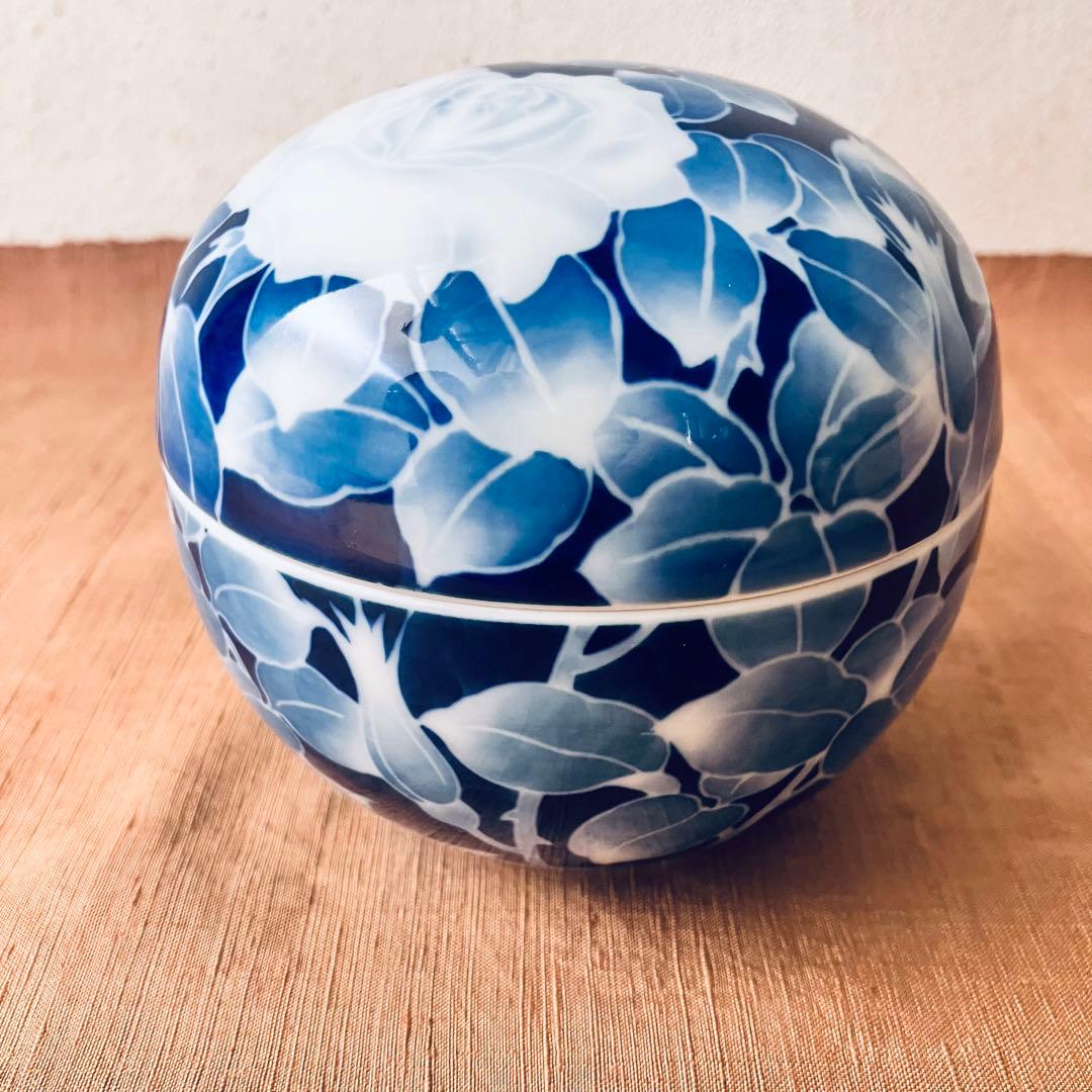 (共箱あり) 深川製磁　球体蓋物　古代バラ　古代薔薇　ボンボニエール