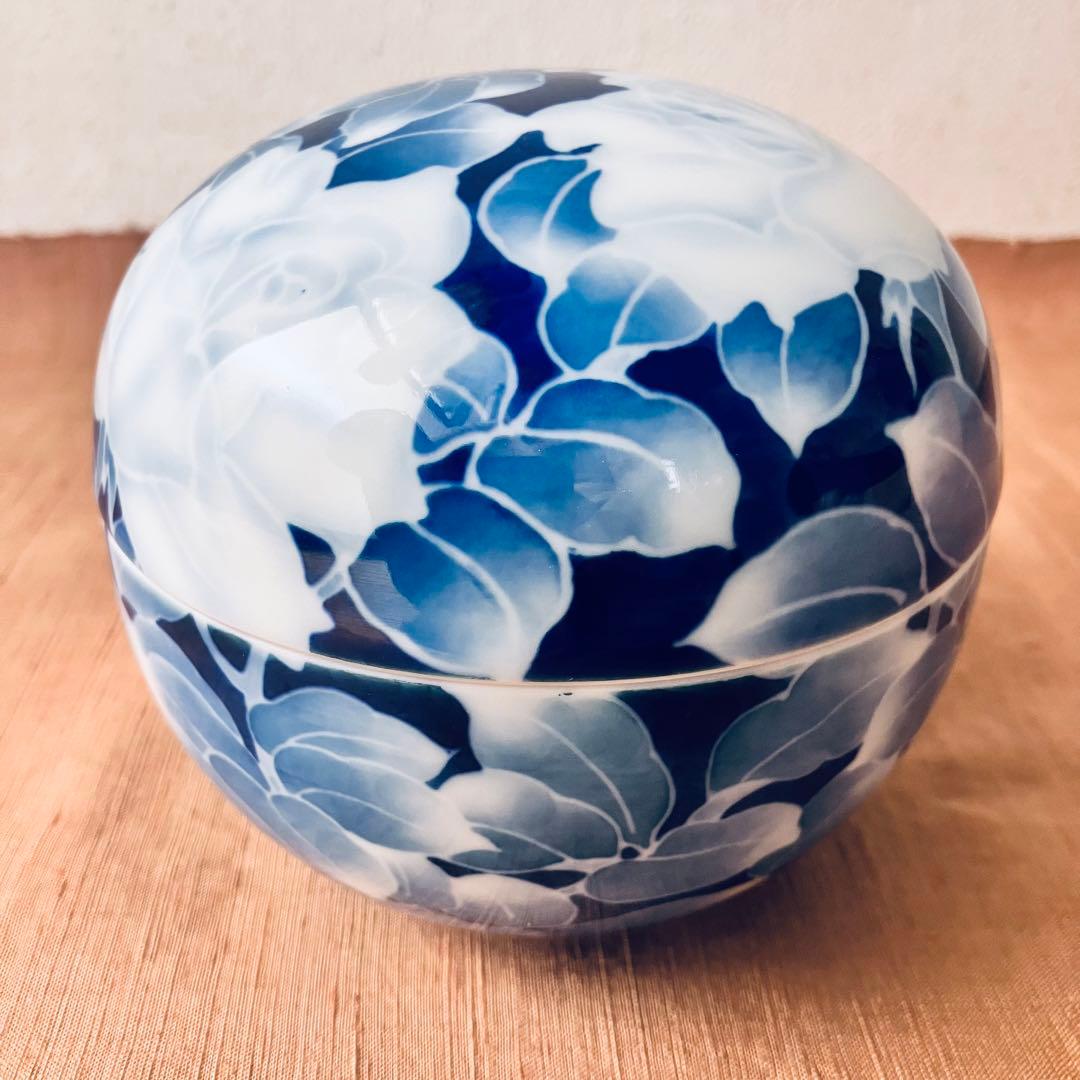 (共箱あり) 深川製磁　球体蓋物　古代バラ　古代薔薇　ボンボニエール