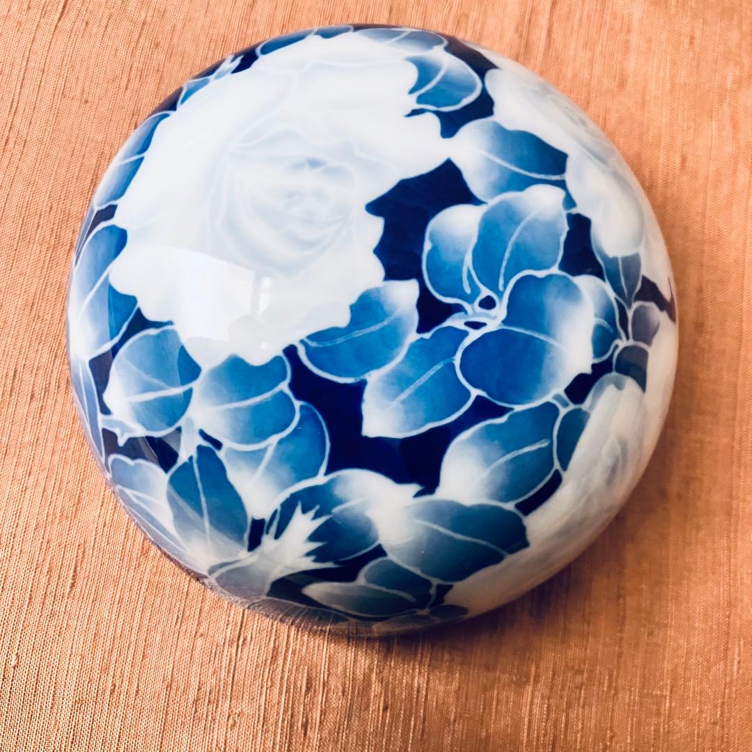 (共箱あり) 深川製磁　球体蓋物　古代バラ　古代薔薇　ボンボニエール