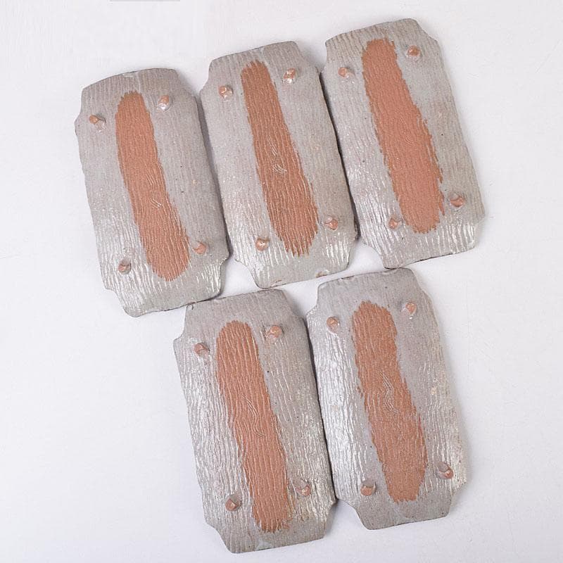 和食器　三郷焼　峯岸良尚作　鉄絵網目文　長角皿　五客　共箱　C R9021