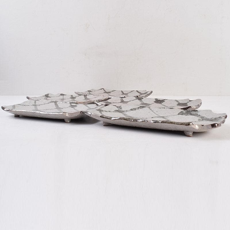 和食器　三郷焼　峯岸良尚作　鉄絵網目文　長角皿　五客　共箱　C R9021