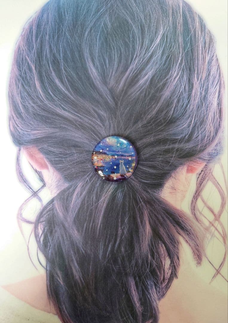 レジン　猫　ヘアゴム　ブローチ　ポニーフック　No.364