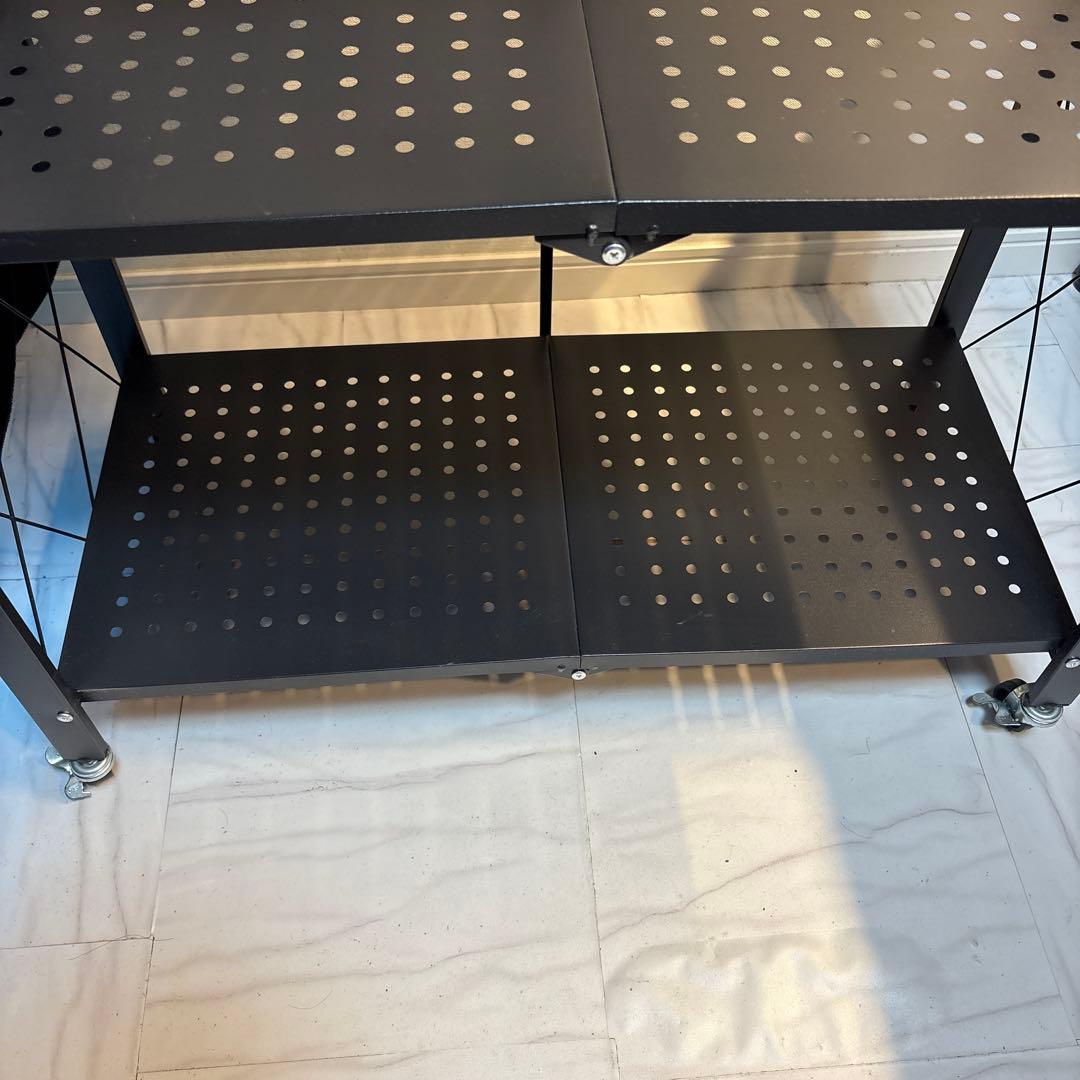 《 美品 》折りたたみラック 黒 キャスター付き 防錆 収納棚