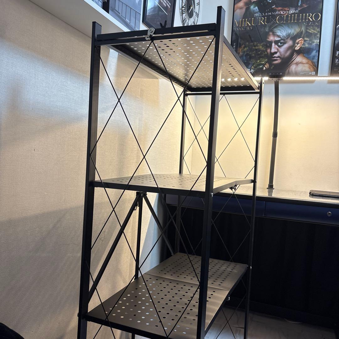 《 美品 》折りたたみラック 黒 キャスター付き 防錆 収納棚