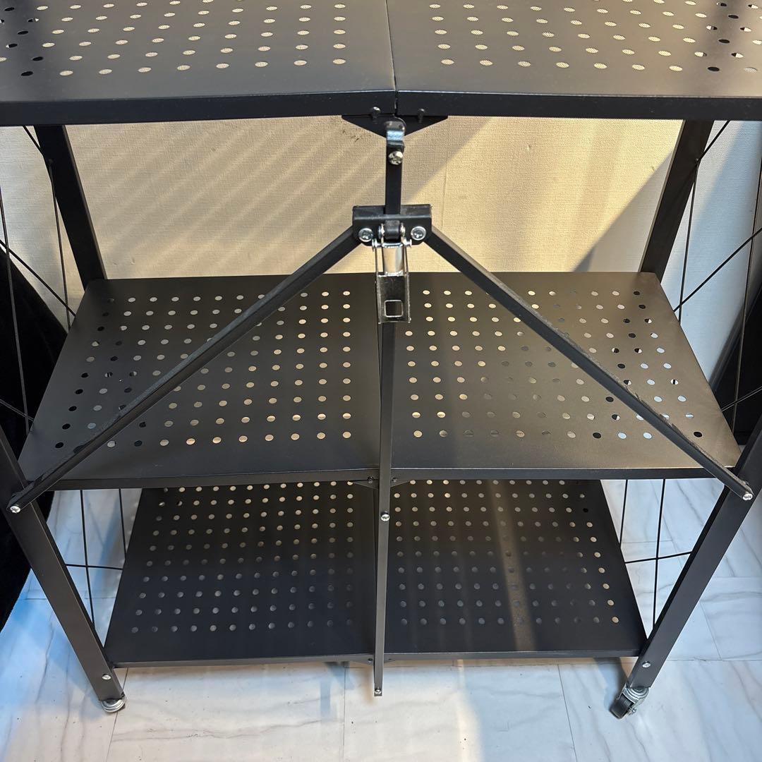 《 美品 》折りたたみラック 黒 キャスター付き 防錆 収納棚