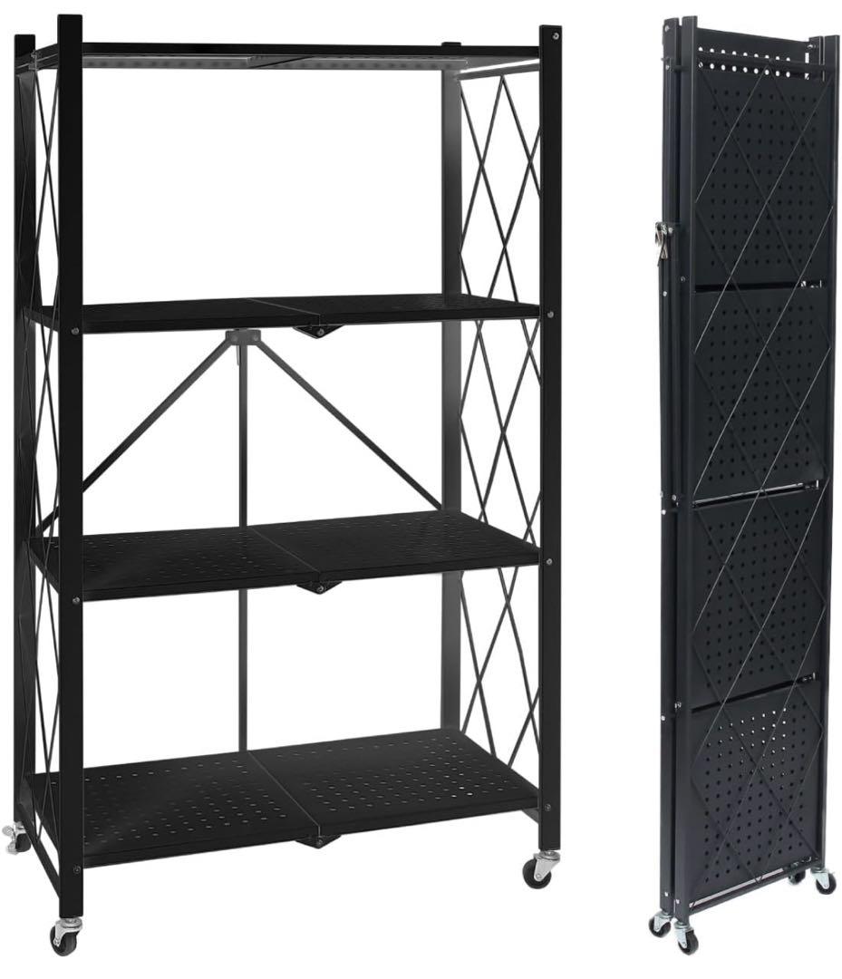《 美品 》折りたたみラック 黒 キャスター付き 防錆 収納棚
