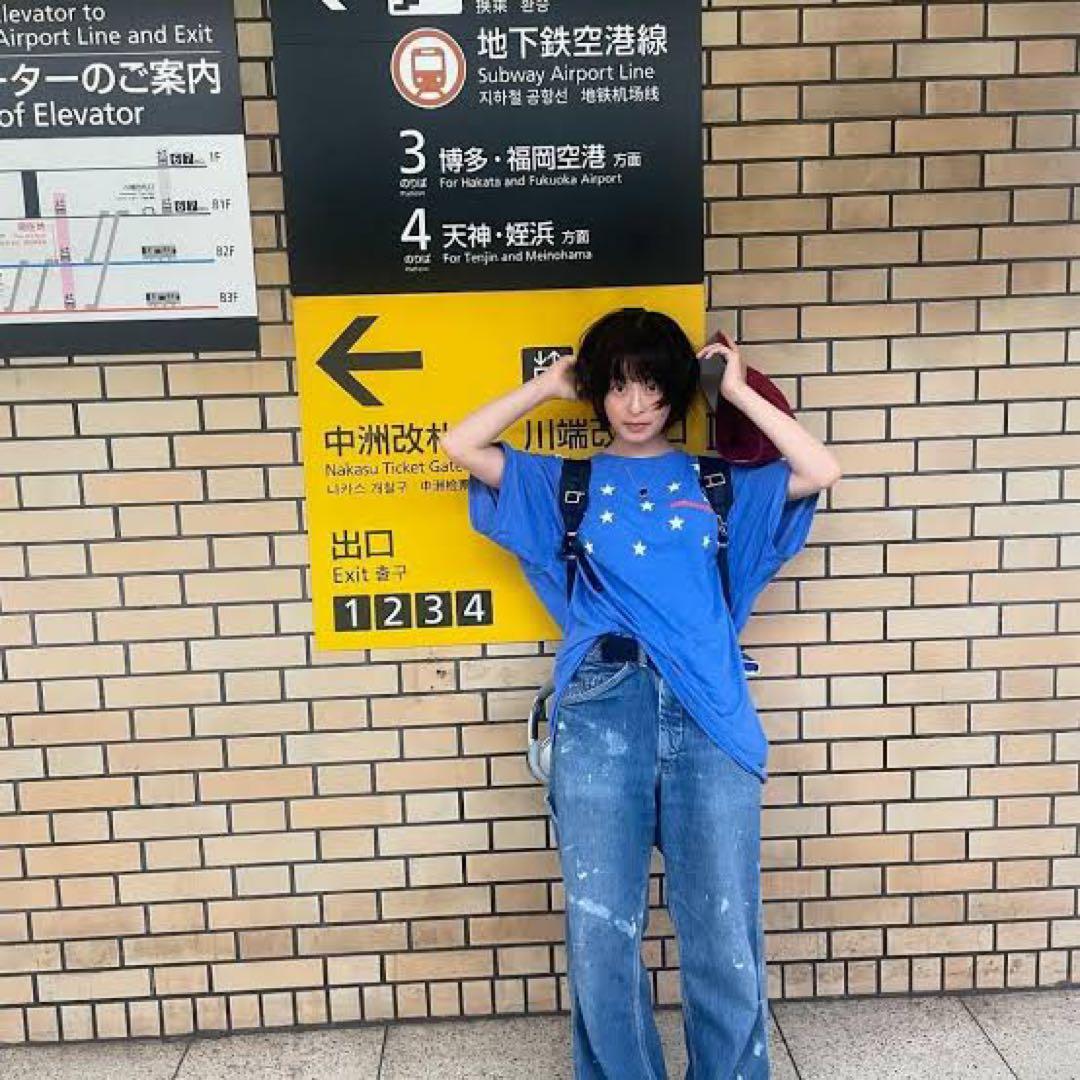 00s jerzees EU tシャツ 青 used 星 森七菜着似 古着 - メルカリ