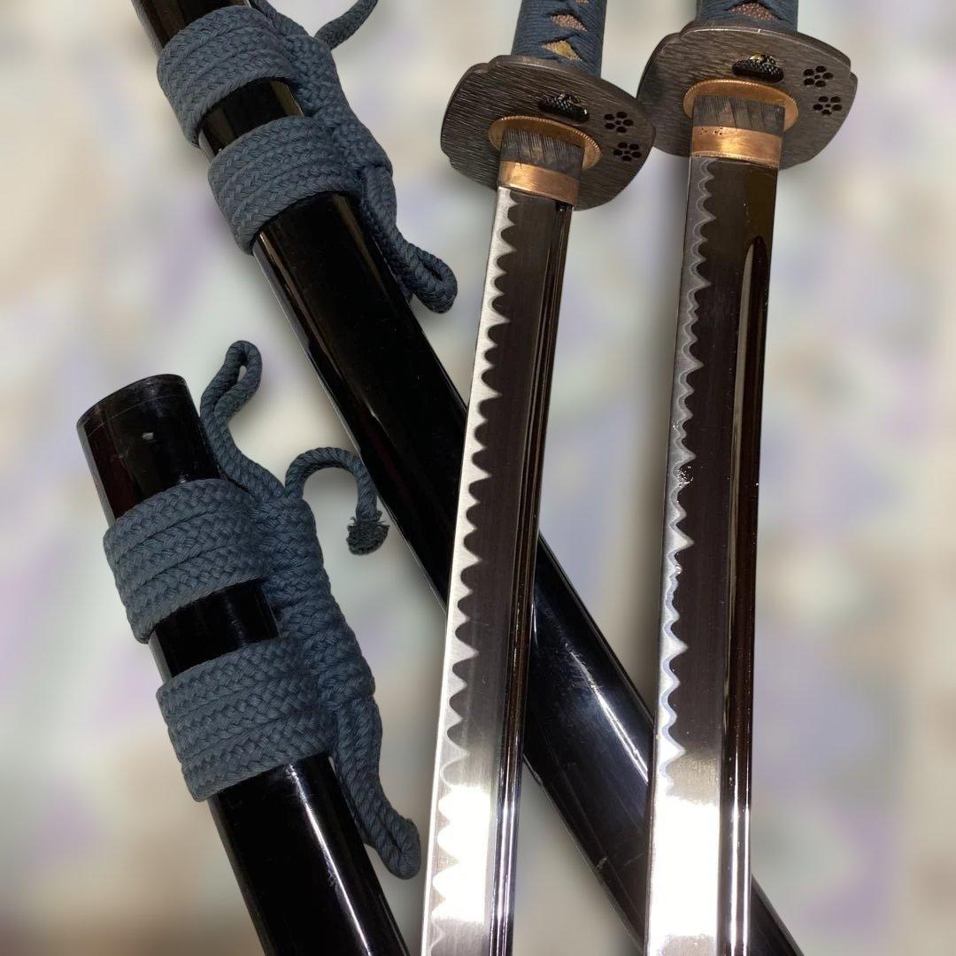 高級豪華版居合刀大小2本 青柄 桜透し木瓜鍔 - メルカリ