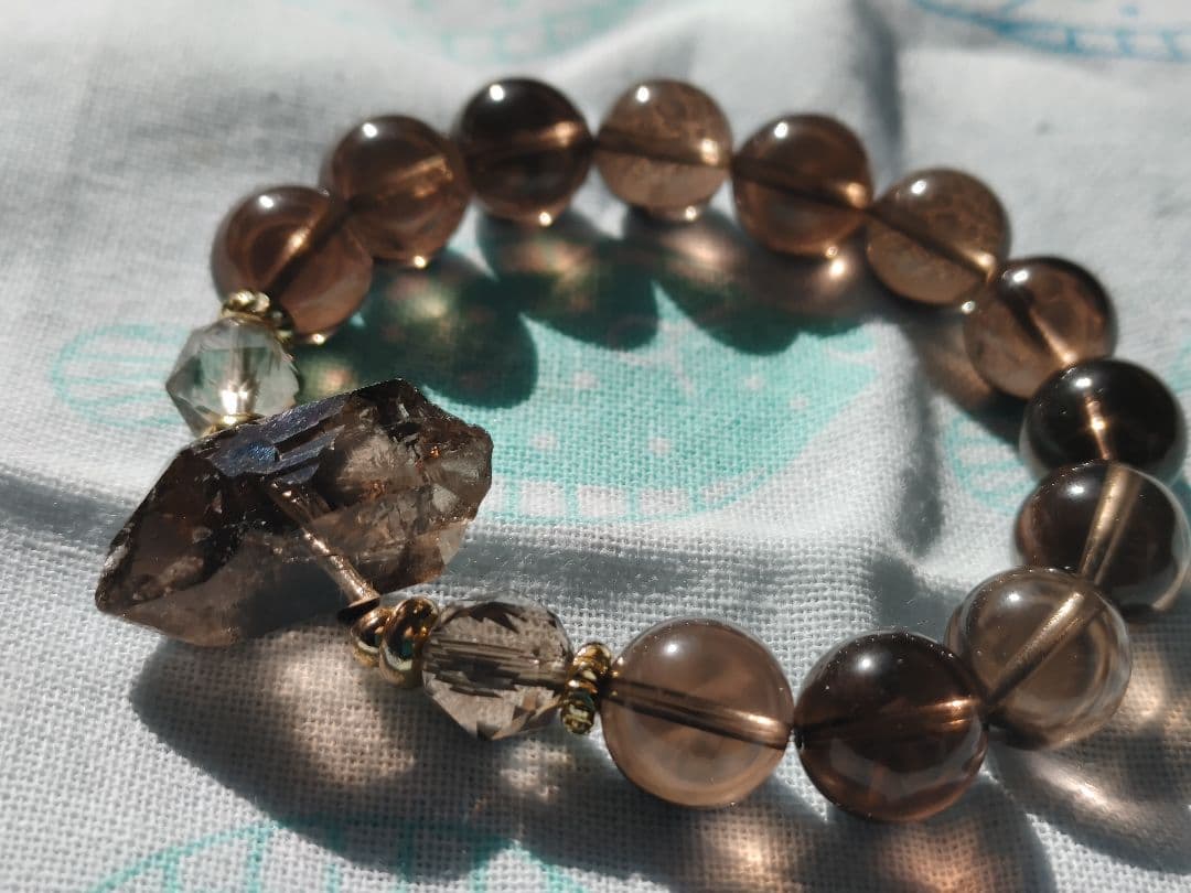 天然石ブレスレット④原石ガウリシャンカール+スタースモーキークォーツ