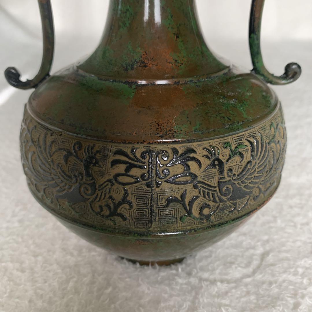 高岡銅器 銅製花瓶 竜耳瑞鳥