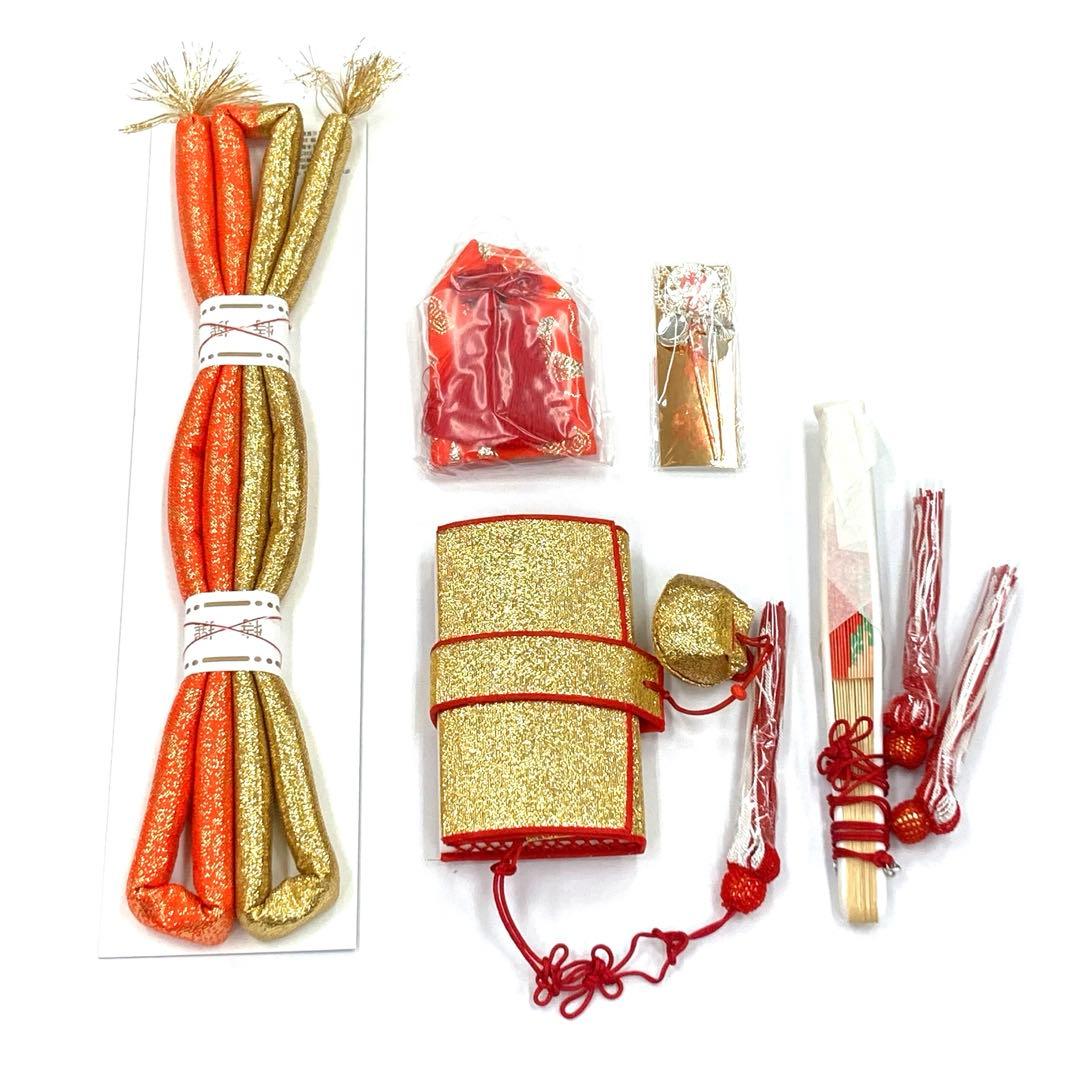 ☆新品未使用☆女の子用3歳 七五三 はこせこ 結び帯 金系9点セット NH-1