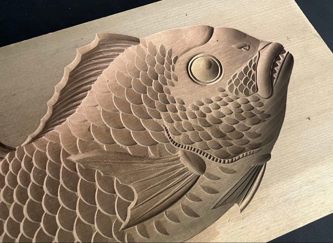 菓子型 特大型の鯛 タイ 42.1×21.6cm 和菓子 古道具アンティーク木彫