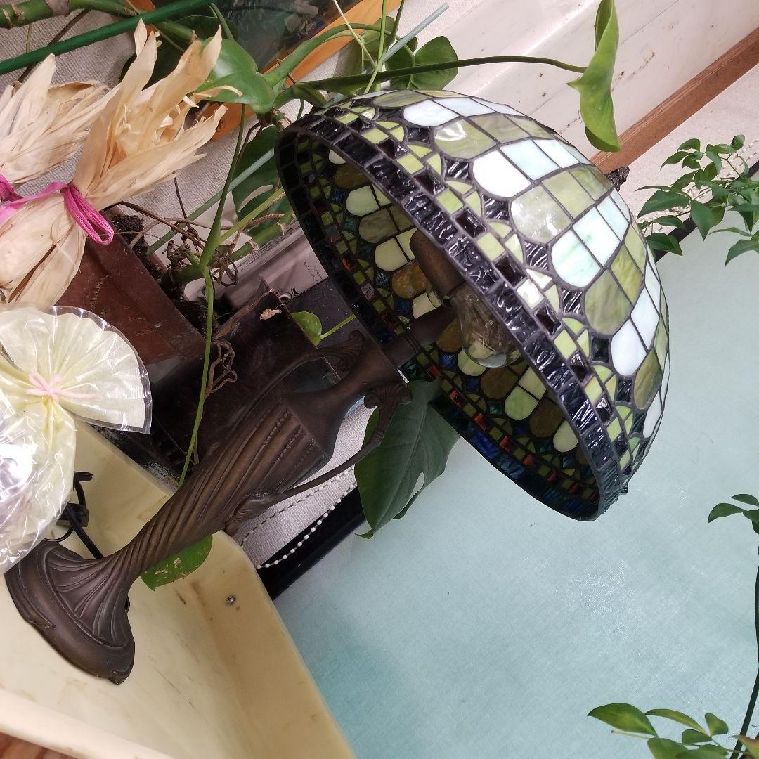 ヴィンテージ　２灯　グリーン　ストライプ　スタッズ　デザイン　ステンドグラス