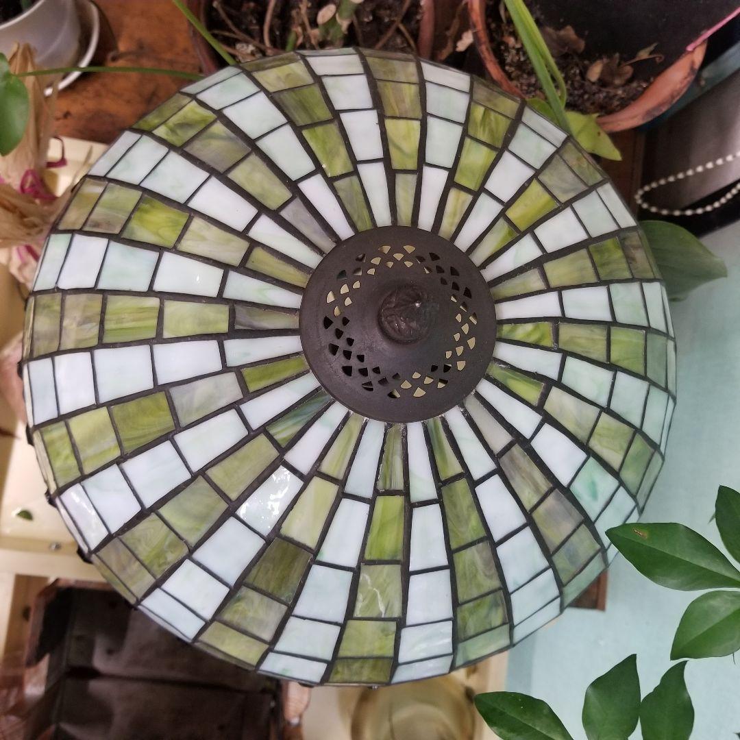 ヴィンテージ　２灯　グリーン　ストライプ　スタッズ　デザイン　ステンドグラス