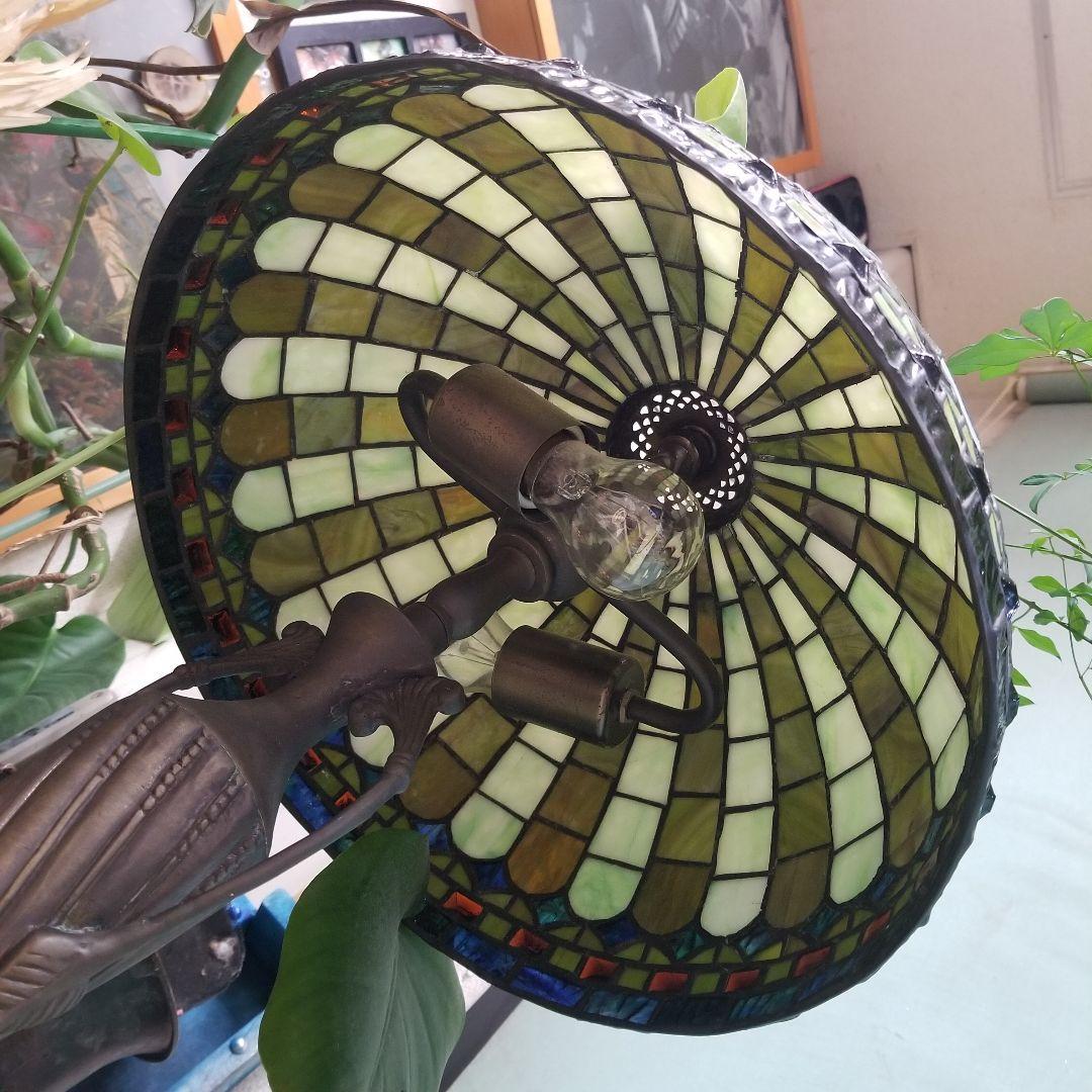 ヴィンテージ　２灯　グリーン　ストライプ　スタッズ　デザイン　ステンドグラス