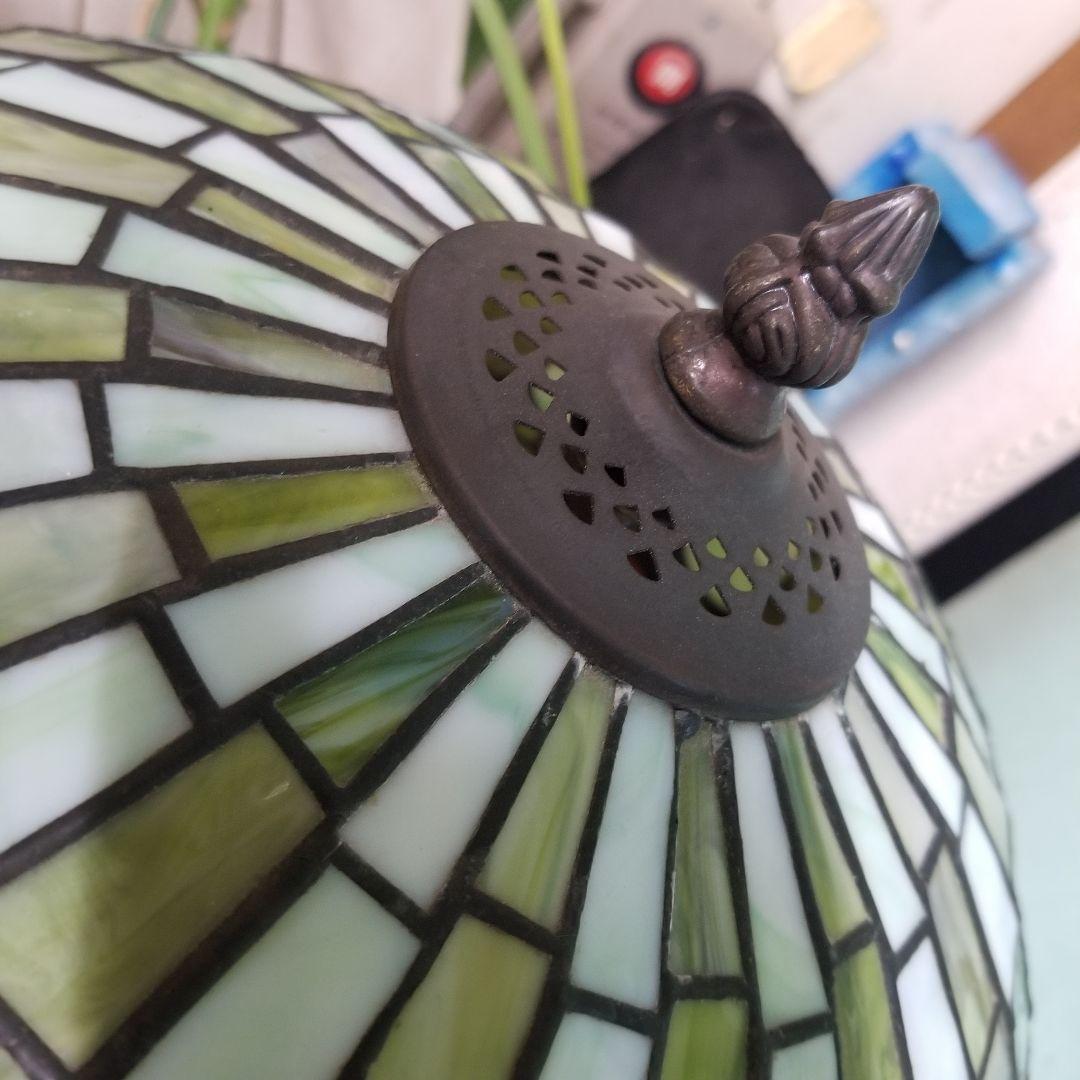 ヴィンテージ　２灯　グリーン　ストライプ　スタッズ　デザイン　ステンドグラス