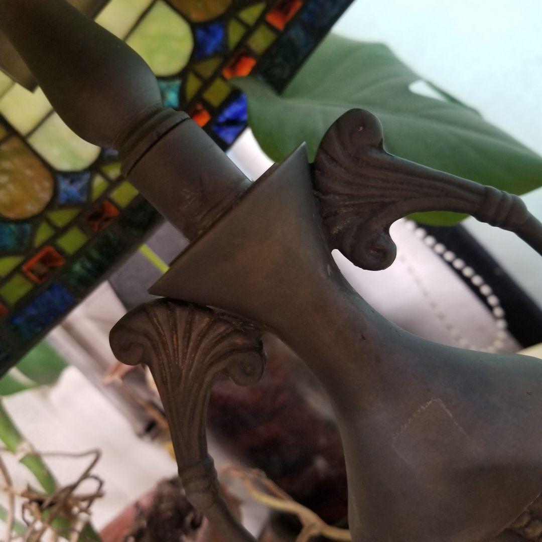 ヴィンテージ　２灯　グリーン　ストライプ　スタッズ　デザイン　ステンドグラス