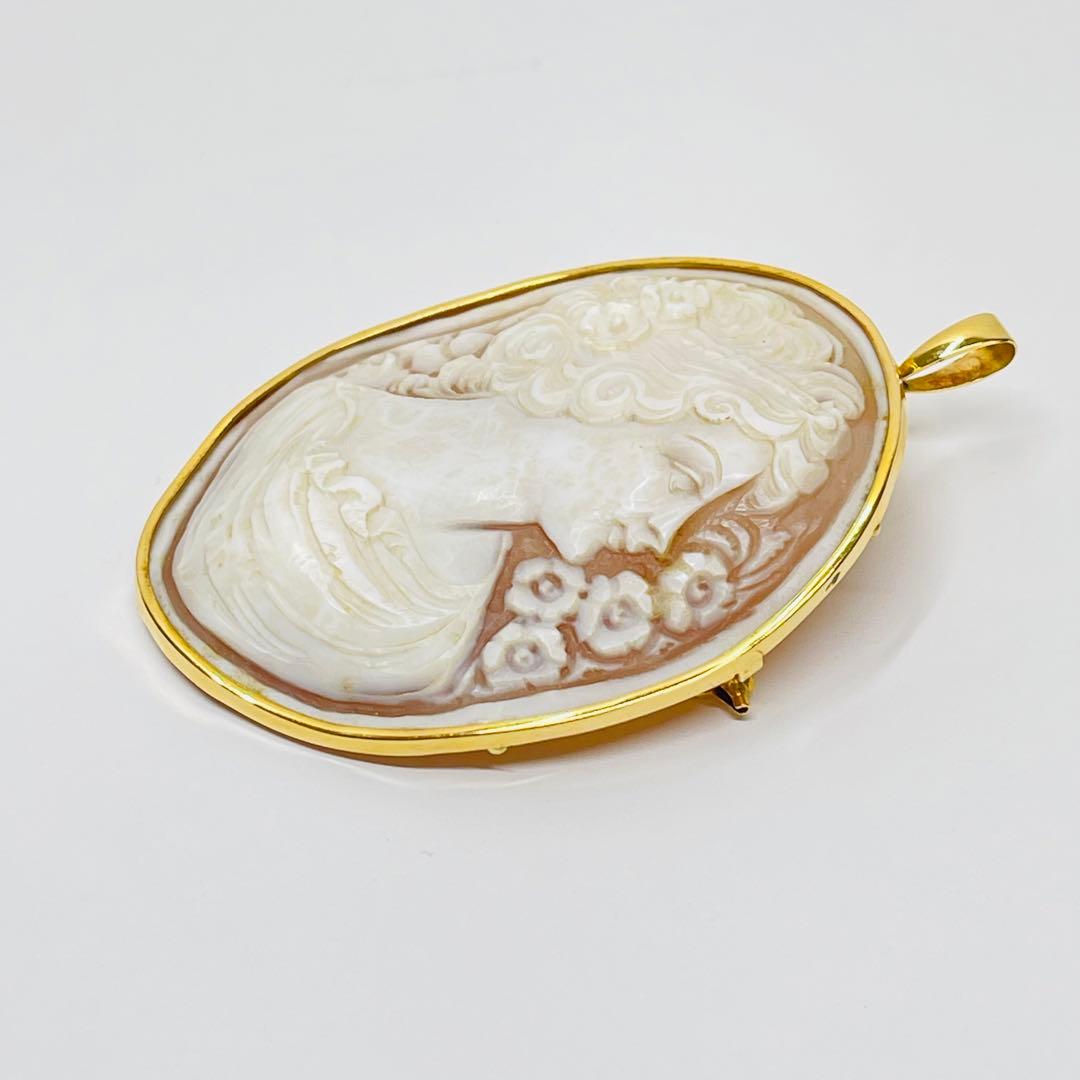 カメオK18大振りブローチとペンダント2way