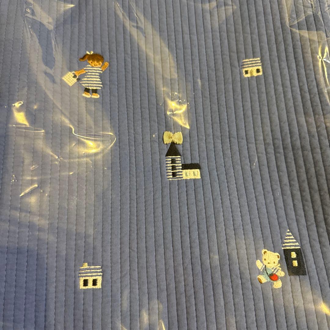 ファミリア青いコーデュロイ刺繍バッグ