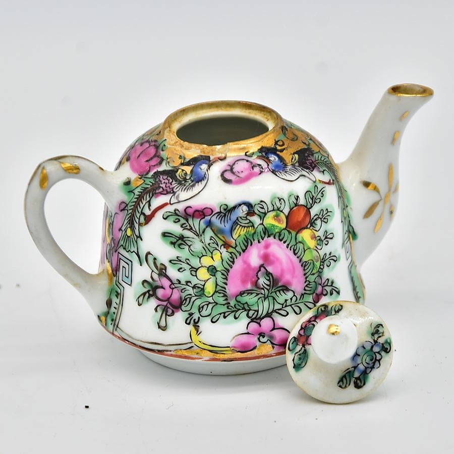 中国美術 乾隆年製 煎茶器揃 急須 煎茶盆 煎茶碗 12客 色絵粉彩花草桃図