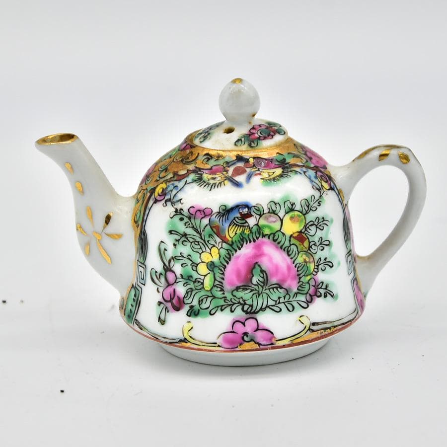 中国美術 乾隆年製 煎茶器揃 急須 煎茶盆 煎茶碗 12客 色絵粉彩花草桃図