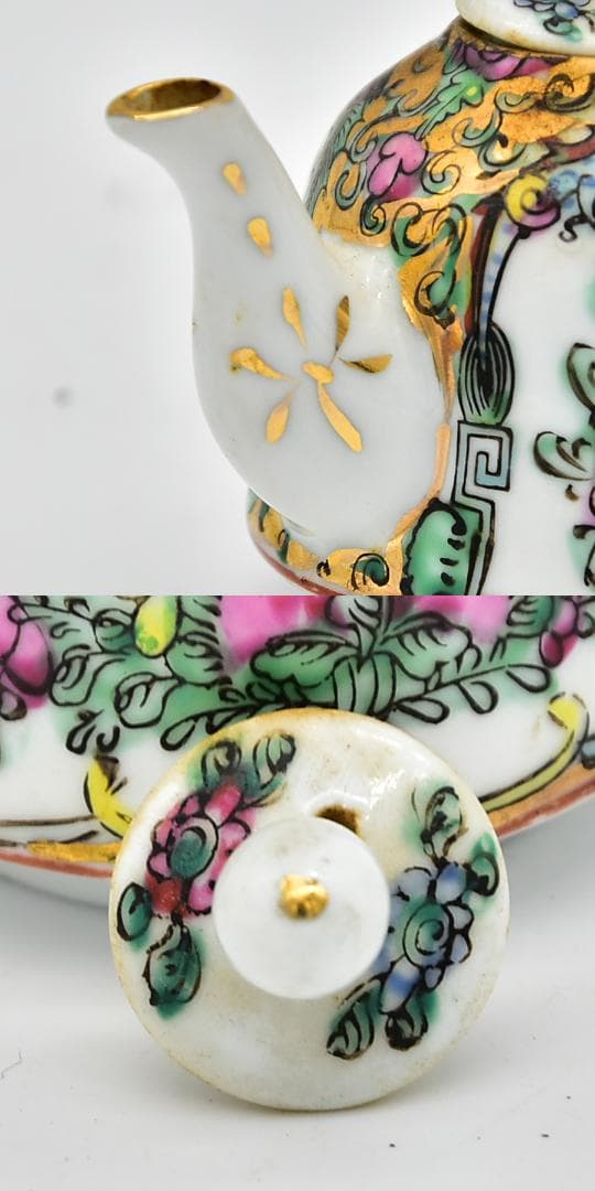 中国美術 乾隆年製 煎茶器揃 急須 煎茶盆 煎茶碗 12客 色絵粉彩花草桃図