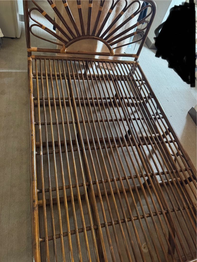 ☆希少☆ ラタン　セミダブルベッド　昭和レトロ　ヴィンテージ　アンティーク　籐