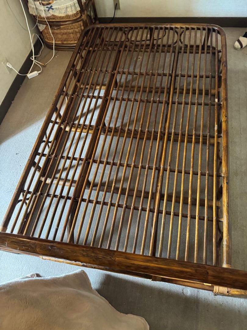 ☆希少☆ ラタン　セミダブルベッド　昭和レトロ　ヴィンテージ　アンティーク　籐