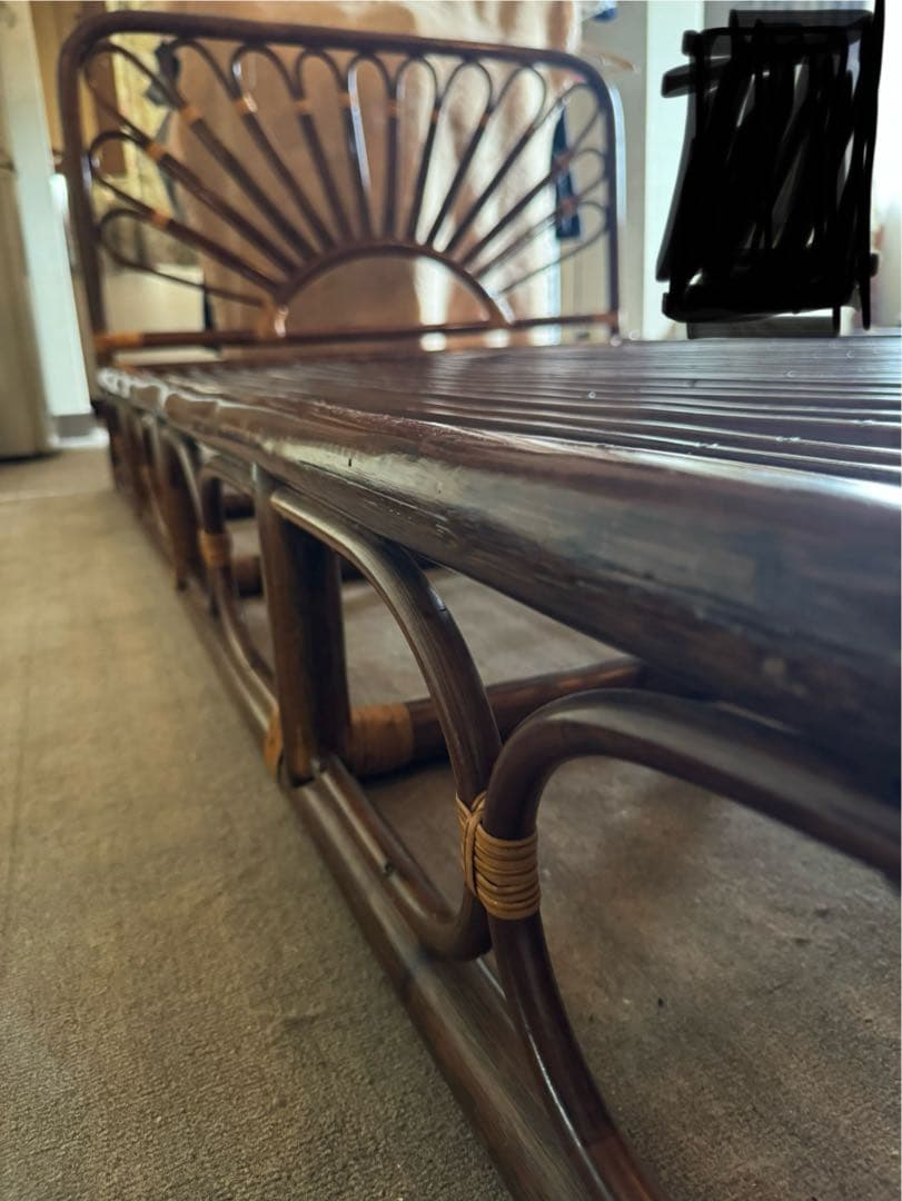 ☆希少☆ ラタン　セミダブルベッド　昭和レトロ　ヴィンテージ　アンティーク　籐