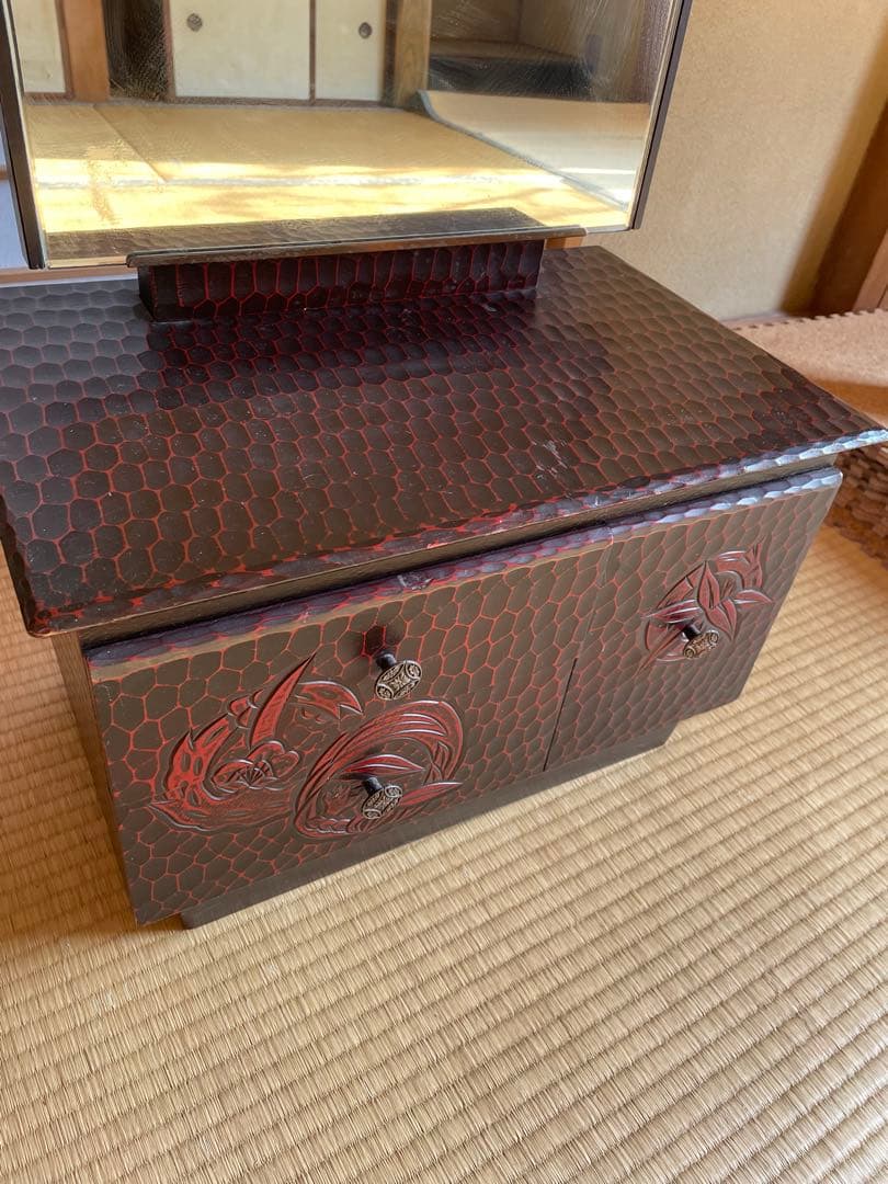 アンティーク　鎌倉彫　姿見　鏡台　一面鏡　ドレッサー　化粧台　昭和レトロ