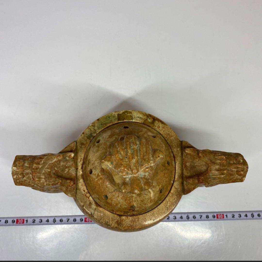 时代物 砡製　獅子香炉　3.6kg。y501