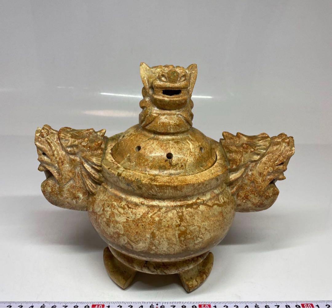 时代物 砡製　獅子香炉　3.6kg。y501