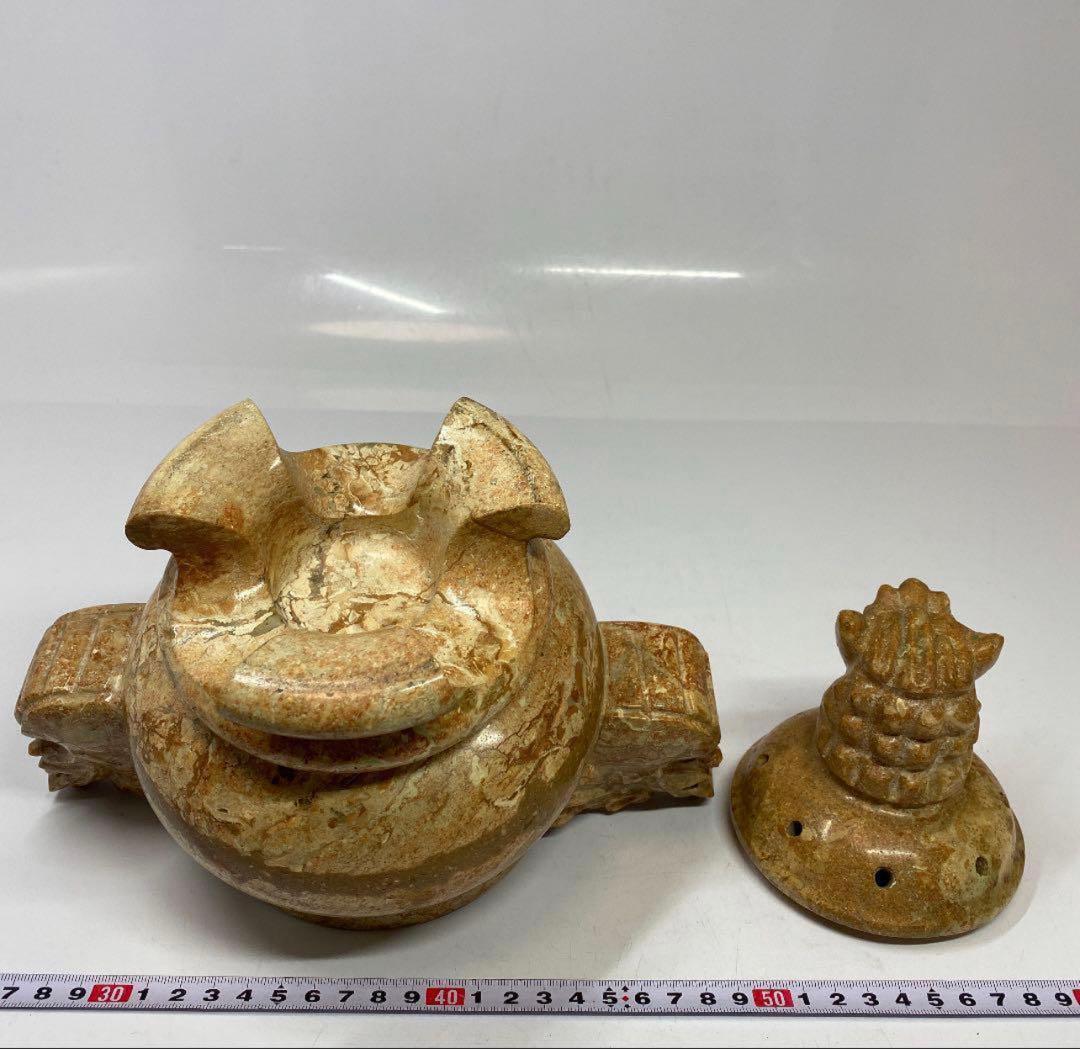 时代物 砡製　獅子香炉　3.6kg。y501