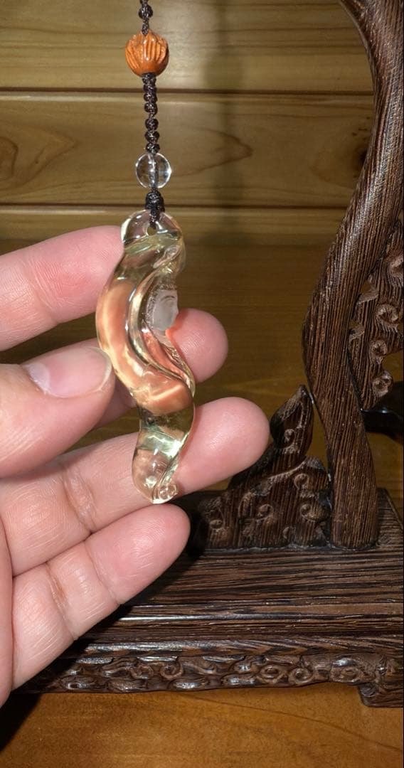 天然シトリン専門店手彫り彫刻 観音菩薩×菩提樹×如意 縁起物 セミオーダー置物